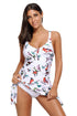 Lively Bird Print Ruched One Piece Swimdress